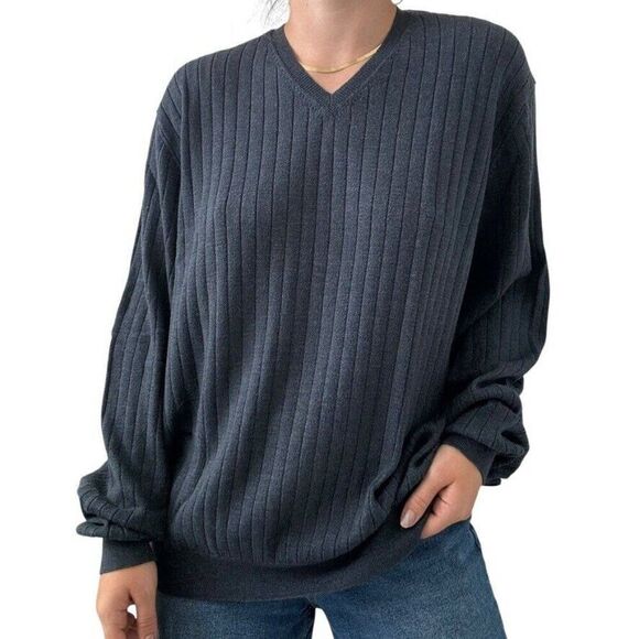 Vintage Brooks Brothers Mens Navy Blue Ribbed Wool Cotton Sweater Made in USA XL - Picture 3 of 8